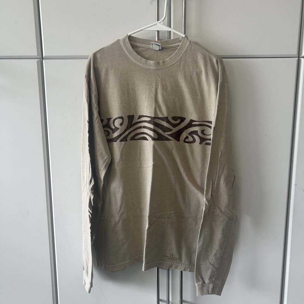 Crazy Shirts Hawaii Kona Coffee Dyed Long Sleeve Graphic Tee Tan Mens Medium